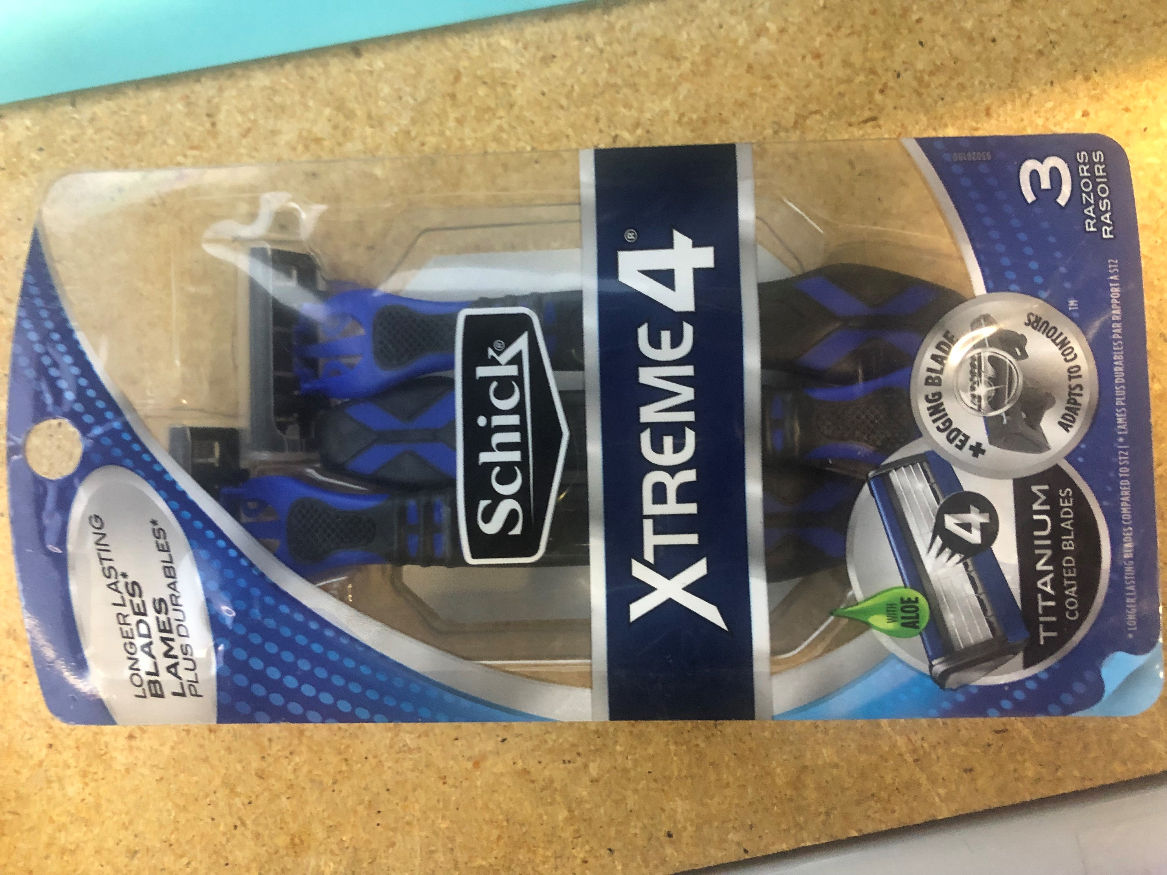Schick razors XTREME4 3 Ct razors with 4 titaniium blades (6885319671991)